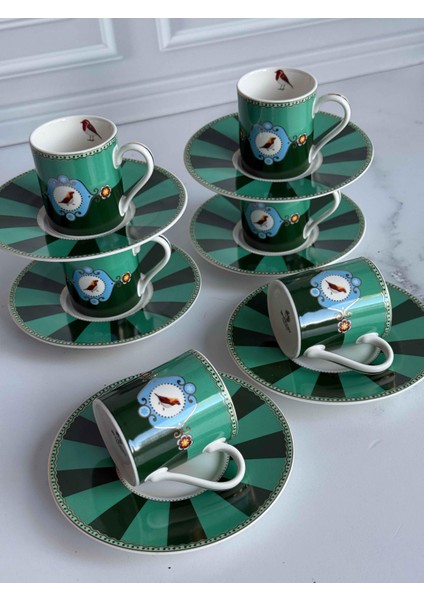 Türk Kahve Fincanı Bird Green 6 Kişilik 12 Parça fırsatları