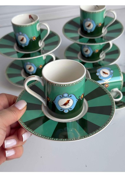 Türk Kahve Fincanı Bird Green 6 Kişilik 12 Parça indirimleri