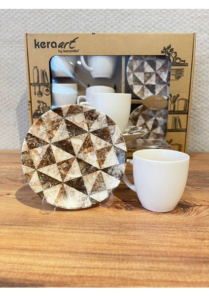 6 Kişilik Geometrik Desenli Kahve Takımı