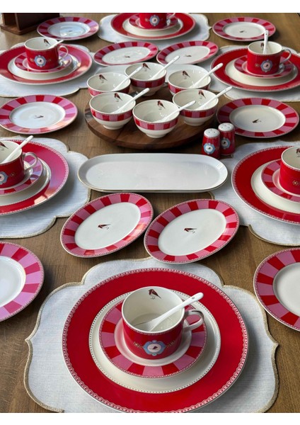 Kahvaltı Takımı Bird Red 58 Parça 6 Kişilik