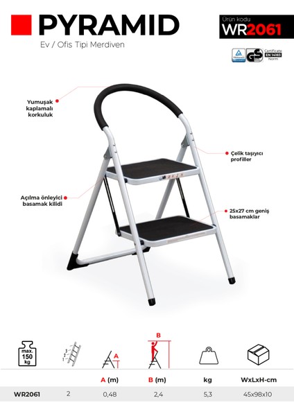 2 Basamaklı Pyramid - Ev Tipi Merdiven Wr2061 indirimleri