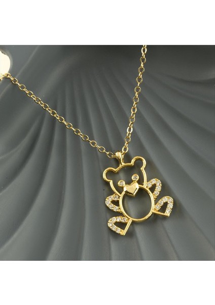 Wizard Ayıcık Zirkon Taşlı Trend Kolye-Gümüş Rengi