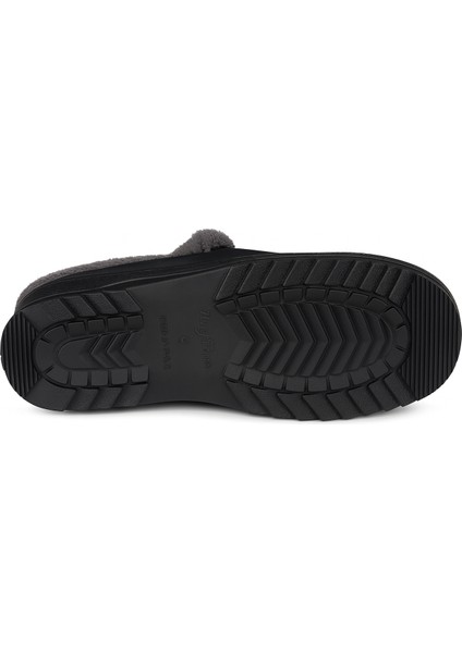 Peluş Astarlı Kapitone Siyah Kışlık Ev Terliği - Kaymaz Tabanlı