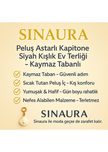 Peluş Astarlı Kapitone Siyah Kışlık Ev Terliği - Kaymaz Tabanlı