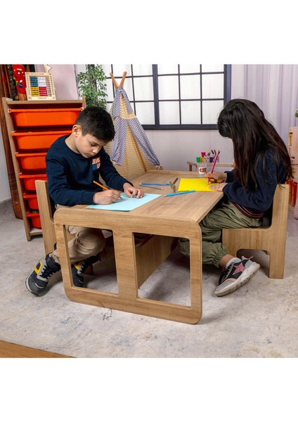 2 Kişilik Çocuk Masası – Ceviz Mdf - Siyah Çekmeceli fırsatları
