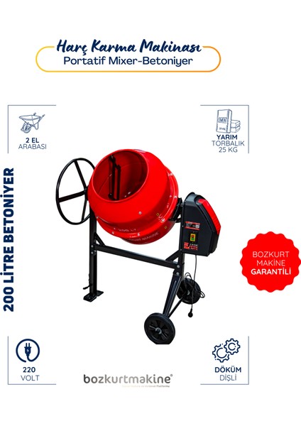 200 Litre Harç Karma Makinası (Betoniyer)
