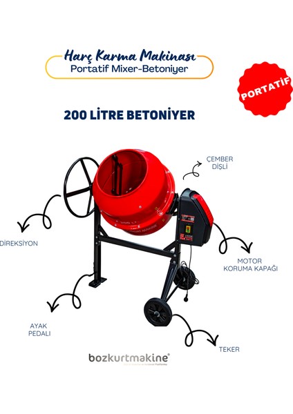 200 Litre Harç Karma Makinası (Betoniyer) fiyatları