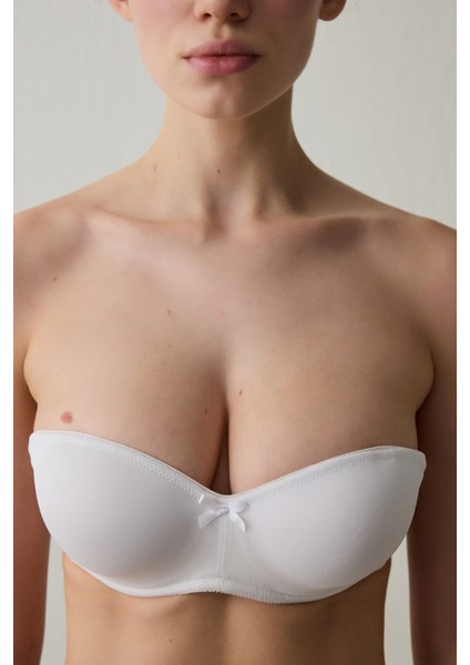 Beyaz Toparlayıcı Balenli Dolgusuz Straplez Lotus Sütyen modelleri