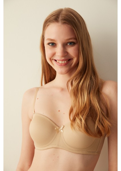 Ten Rengi Toparlayıcı Balenli Dolgusuz Straplez Lotus Sütyen