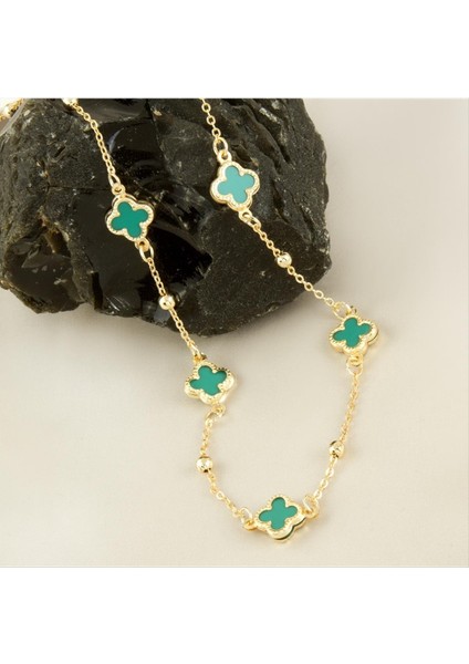 Wizard Çiçek Mineli Yeni Sezon Zincir Kolye 45 Cm-Yeşil