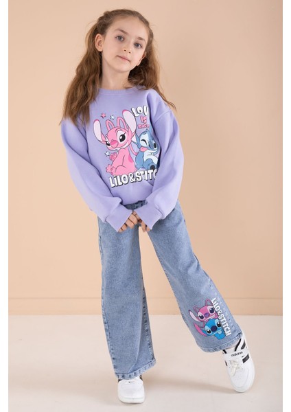Lila Love Karakter Baskılı Şardonlu Badili Kız Çocuk Pantolonlu 2li Takım 22746 modelleri