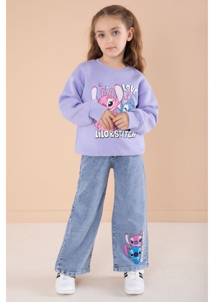 Lila Love Karakter Baskılı Şardonlu Badili Kız Çocuk Pantolonlu 2li Takım 22746 fırsatları