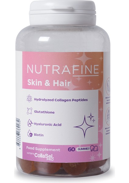 Skin & Hair Gummy – Hidrolize Kolajen, Hyaluronik Asit, Glutatyon ve Biotin Içeren Cilt&saç Gummies