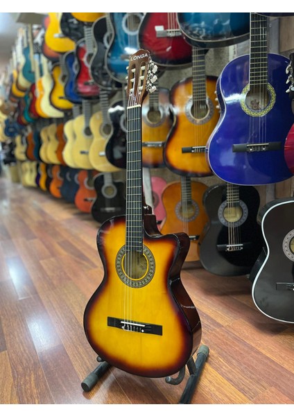 Sunburst 4/4 Tam Boy Kesik Kasa Klasik Gitar Kılıf Pena Dahil