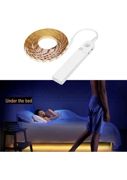 Hareket Sensörlü Pilli LED Gece Lambası Zamanlayıcılı USB Şarjlı Dolap Yatak Altı Merdiven Işık Aydınlatması IP65 Su Geçirmez