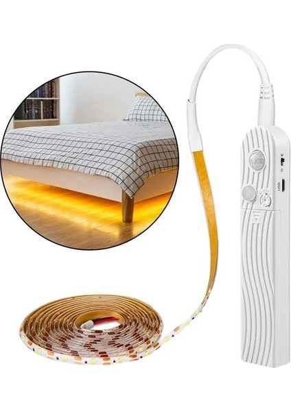 Hareket Sensörlü Pilli LED Gece Lambası Zamanlayıcılı USB Şarjlı Dolap Yatak Altı Merdiven Işık Aydınlatması IP65 Su Geçirmez