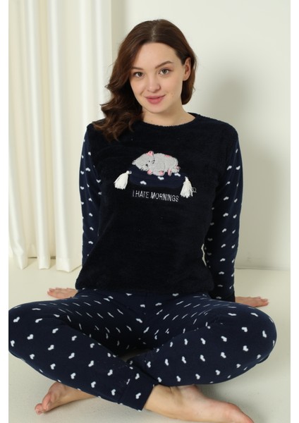 Fawn 3317 Peluş Welsoft Polar Kışlık Yumoş Kadın Pijama Takımı Uyuyan Kedili indirimleri