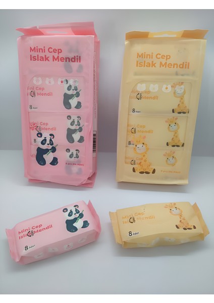 Sevimli Zürafa ve Panda Temalı Mini Cep Islak Mendili (2 Paket)