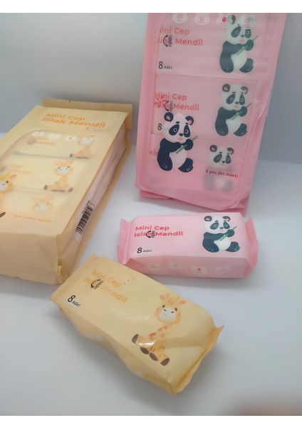 Sevimli Zürafa ve Panda Temalı Mini Cep Islak Mendili (2 Paket) fiyatları