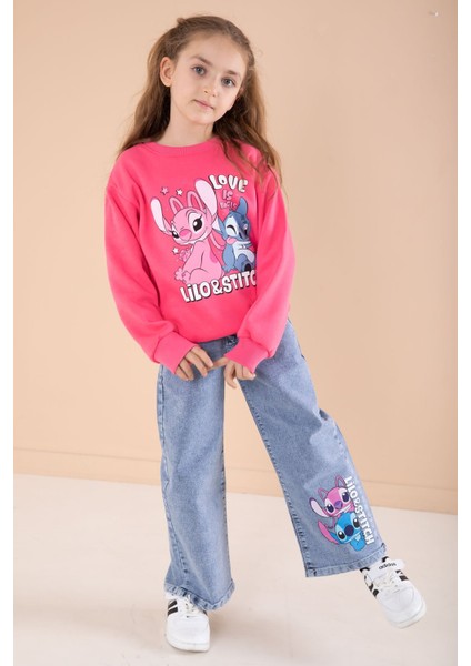 Fuşya Love Karakter Baskılı Şardonlu Badili Kız Çocuk Pantolonlu 2li Takım 22747 modelleri