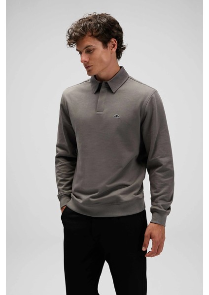 Logolu Pamuklu Regular Fit Düğmeli Polo Yaka Sweat Erkek Polo Yaka Sweat EM607