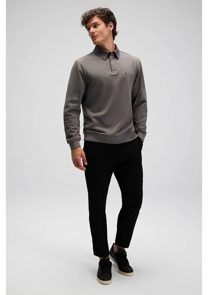 Logolu Pamuklu Regular Fit Düğmeli Polo Yaka Sweat Erkek Polo Yaka Sweat EM607 fırsatları