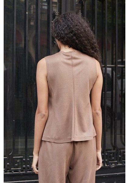 Kadın Süet Dokulu Kumaş Geniş Sıfır Yakalı Flato Cepli Yelek-Vizon fırsatları