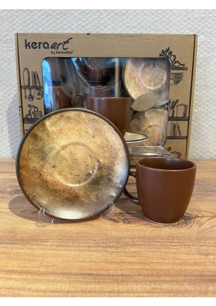 6 Kişilik Kahverengi Stoneware Kahve Takımı - 12 Parça