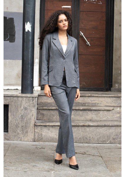 Kadın Balıksırtı Desenli Yüksek Bel Alman Cepli Boru Paça Kumaş Pantolon-Gri Balıksırtı modelleri