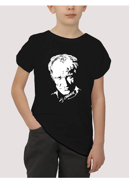 Tangara Design Atatürk Baskılı Çocuk Tişört Siyah (Hediye Çantalı)