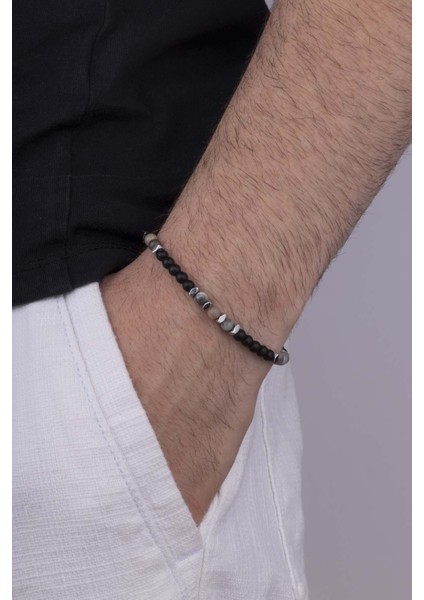 Akik Geçişli Oniks Taşlı Doğal Taş Bileklik