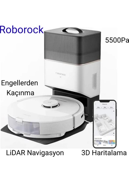 Q8 Max Plus Çöp Istasyonlu Akıllı Robot Süpürge Beyaz