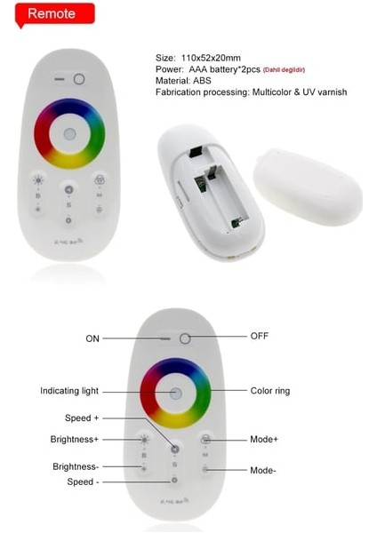 Dokunmatik Uzaktan Kumanda LED Rgb Kontrol Cihazı Dc 12-24V 6A 3 Kanallı Karartma Dinamik Modu 2.4g Rf