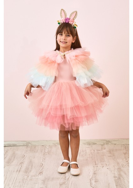 Çok Renkli Katlı Kız Çocuk Kısa Pelerin fiyatları