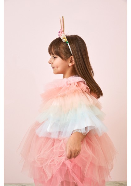 Çok Renkli Katlı Kız Çocuk Kısa Pelerin fırsatları