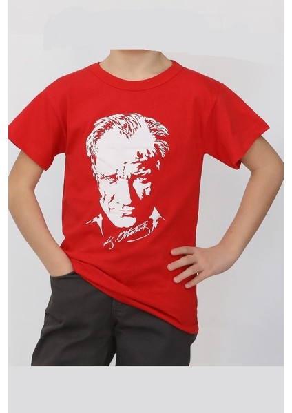 Tangara Design Atatürk Baskılı Çocuk Tişört kırmızı(Hediye Çantalı)
