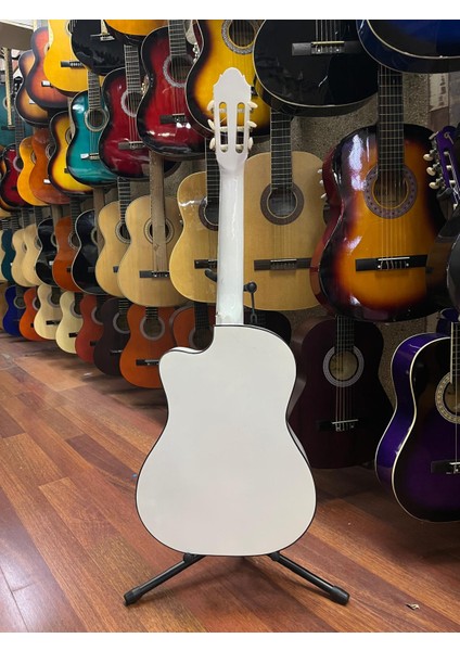 Beyaz 4/4 Tam Boy Kesik Kasa Klasik Gitar Kılıf Pena Dahil modelleri