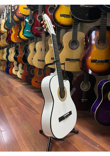 Beyaz 4/4 Tam Boy Kesik Kasa Klasik Gitar Kılıf Pena Dahil fırsatları