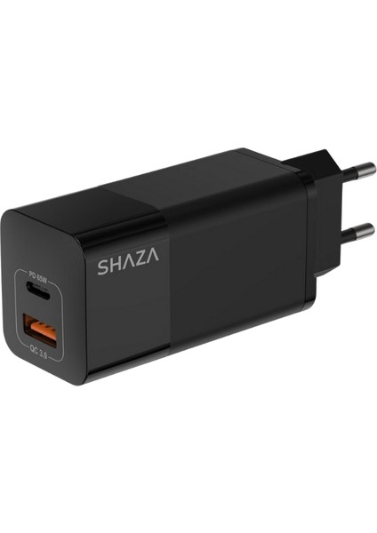 65W Çift Port Ultra Hızlı Şarj Aleti - Gan Destekli Android & iPhone & MacBook & iPad USB Qc3.0& Type-C Pd Şarj Adaptörü - Siyah