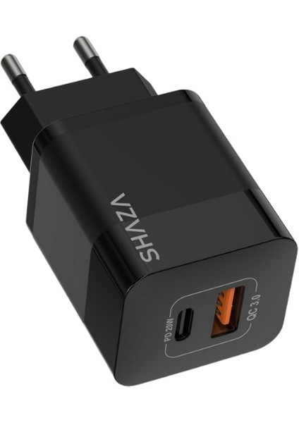 20W Çift Port Mini Hızlı Sarj Aleti - Düşük Isıda Sarj Et Gan Destekli iPhone & Android & iPad USB Qc3.0& Type-C Pd Şarj Adaptörü - Siyah fiyatları