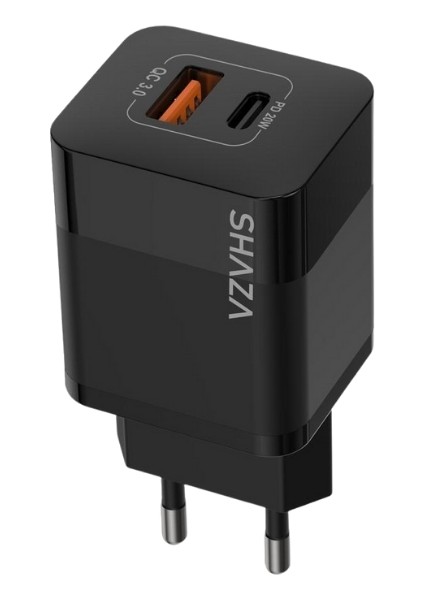 20W Çift Port Mini Hızlı Sarj Aleti - Düşük Isıda Sarj Et Gan Destekli iPhone & Android & iPad USB Qc3.0& Type-C Pd Şarj Adaptörü - Siyah modelleri