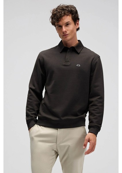 Logolu Pamuklu Regular Fit Düğmeli Polo Yaka Sweat Erkek Polo Yaka Sweat EM607