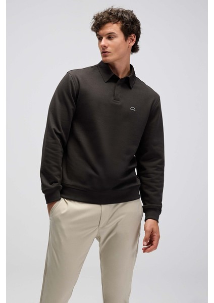 Logolu Pamuklu Regular Fit Düğmeli Polo Yaka Sweat Erkek Polo Yaka Sweat EM607 fiyatları