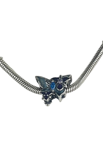 Mavi Kanatlar Kelebek Gümüş Charm