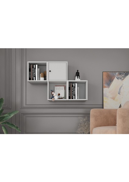 Kitaplikli Kapakli Duvar Rafi Beyaz 100 cm DVR-1033-Ç fiyatları