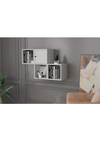 Kitaplikli Kapakli Duvar Rafi Beyaz 100 cm DVR-1033-Ç modelleri