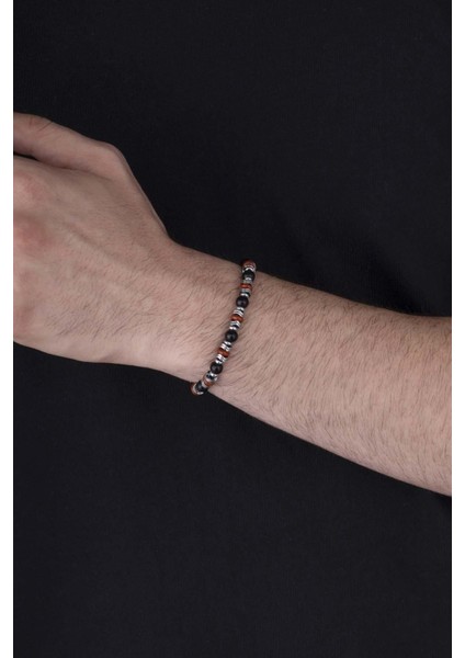 Hematit Geçişli Oniks Taşlı 3 Renk Doğal Taş Erkek Bileklik modelleri