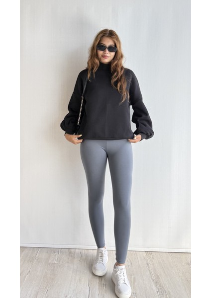 Kadın Balıkçı Yaka Uzun Kollu Basic Sweatshirt