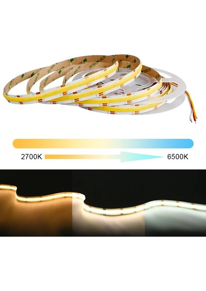 Cob LED Şerit 5metre 12V 320LED/M 3000K Sıcak Beyaz 10W 8mm IP20 Aydınlatma Işık Hortum Kendinden Yapışkanlı