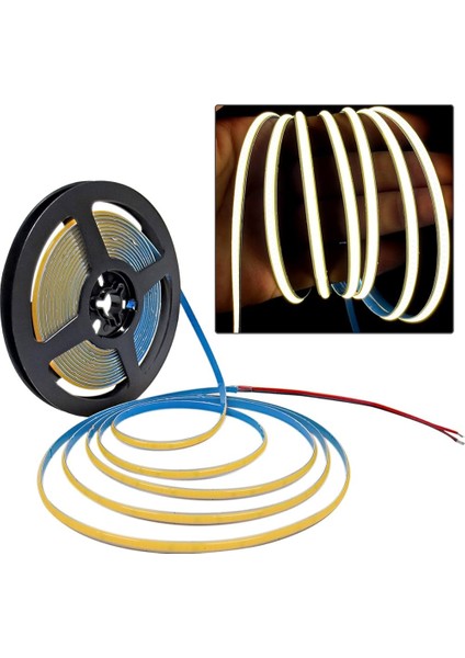 Cob LED Şerit 5metre 12V 320LED/M 3000K Sıcak Beyaz 10W 8mm IP20 Aydınlatma Işık Hortum Kendinden Yapışkanlı